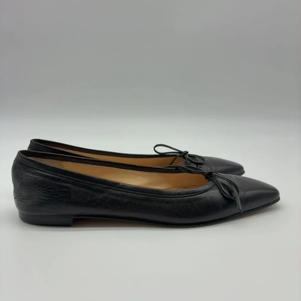 Manolo Blahnik Black Leather Pointed Toe Ballet Flats